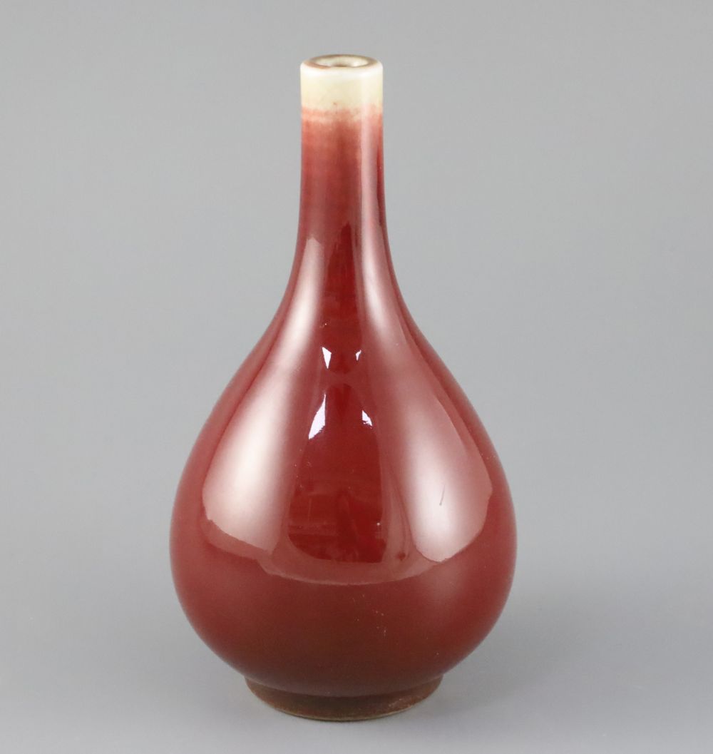 A Chinese sang de boeuf glazed langyao bottle vase, late 19th / early 20th century, height 19cm